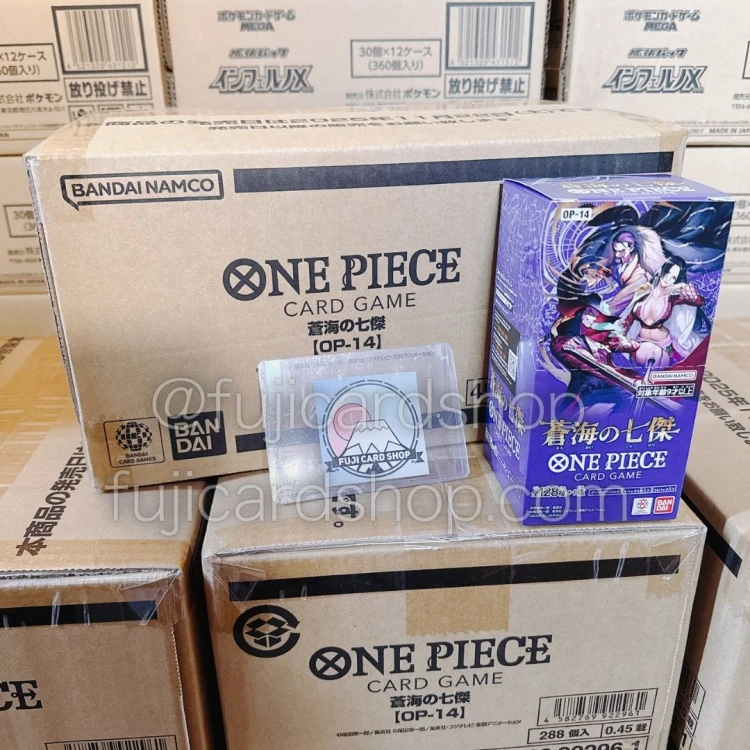 Alternative view of OP-14 The Azure Sea’s Seven Sealed Case (12 boxes) Japanese ONE PIECE CARD